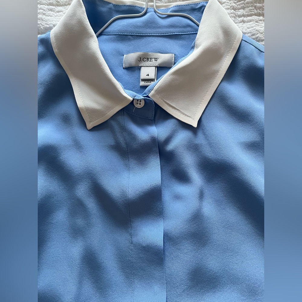 JCrew contrast blue and white color silk dress shirt